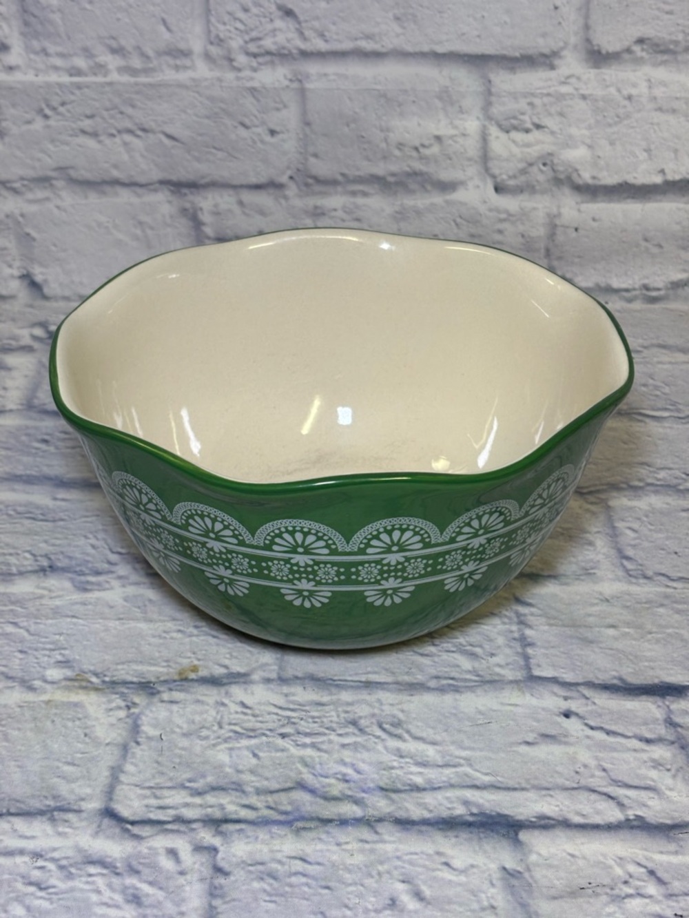Pioneer Woman Stoneware Mixing Bowl 9" Floral Scalloped Kitchen Decor Baking Dis